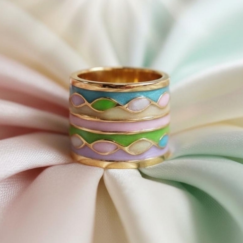 🌟SOLD🌟Pastel Enamel & Gold Ion Plated Cocktail Ring